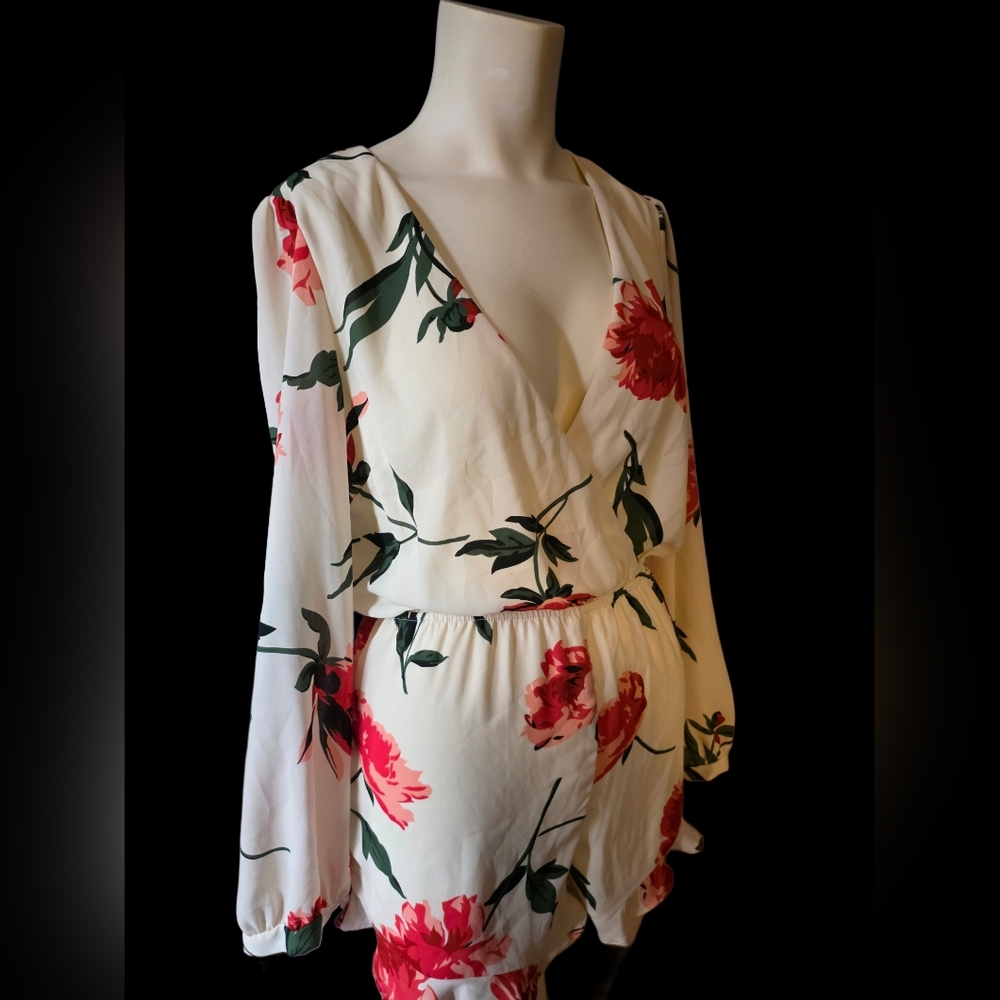 Emory Park Romantic Floral Cottagecore Romper Cream Red Roses Size Large